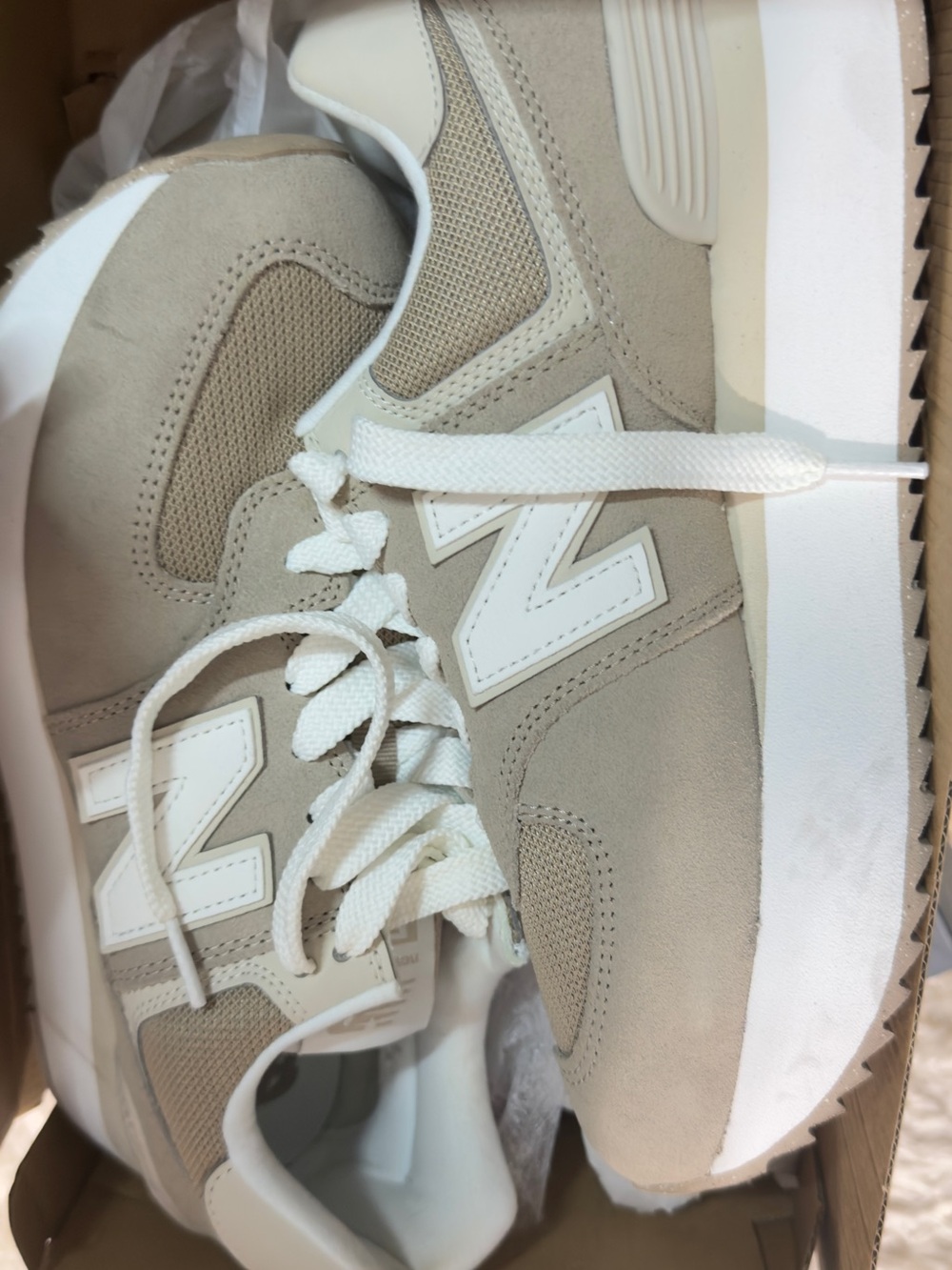 New Balance Tan Suede & Mesh Sneakers with White Details